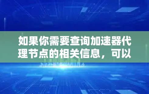 如果你需要查询加速器代理节点的相关信息，可以按照以下步骤进行